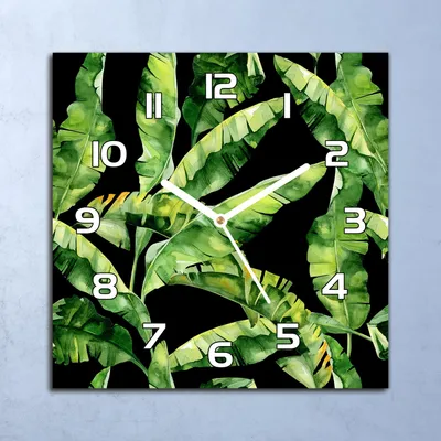 Produktbild von Deko Glasuhr Wanduhr 30x30 tropisches Blatt Quarz Küchenuhr Bürouhr