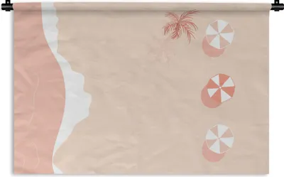 Produktbild von MuchoWow® Wandteppich Wandbehang Strand - Palme - Sonnenschirme 90x60 cm Tapisserie Dekoration Wandtuch - Wandskulpturen - Bildteppich