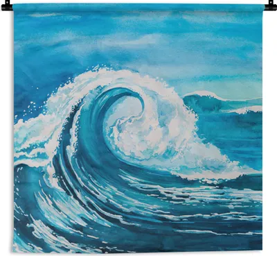 Produktbild von MuchoWow® Wandteppich Wandbehang Golf - Meer - Aquarell 150x150 cm Tapisserie Dekoration Wandtuch - Wohnaccessoires - Modernes