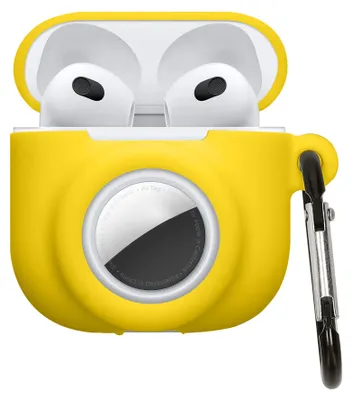 Obrázek produktu pro Ochranné pouzdro kwmobile 2 v 1 pro Apple AirPods 4 – silikonové pouzdro na sluchátka kompatibilní s AirTag – nárazuvzdorné pouzdro s karabinou – žluté