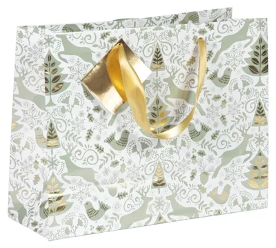 Produktbild von Clairefontaine 5x Geschenktasche XL 32x13x24,5 cm, Weihnachten Wald Grün 212894C