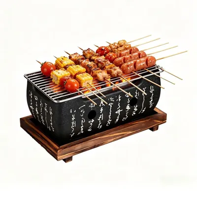 Produktbild von Japanischer Holzkohlegrill Mini-Grill Tischgrill - 24 x 12 x 11 cm - Aluminium - Tragbar