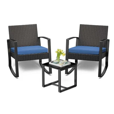 Immagine prodotto di Set da giardino BEALIFE in rattan PE composto da 3 pezzi con tavolo e 2 sedie imbottite con braccioli | Cuscini rimovibili blu | Per giardino, terrazza | WR210