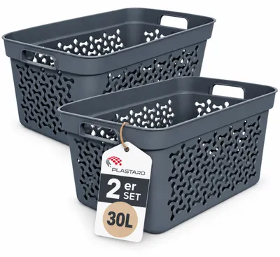 Produktbild von Plastard Wäschekorb 2er Set 30 Liter Blau aus Kunststoff mit Griffen