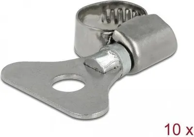 Productafbeelding van DELOCK slangklem met vleugelmoer, 8 - 12 mm, 10 stuks, metaal, vlinderklem, roestvrij staal, metaal, verpakt in polybag, 8 mm, 1,2 cm