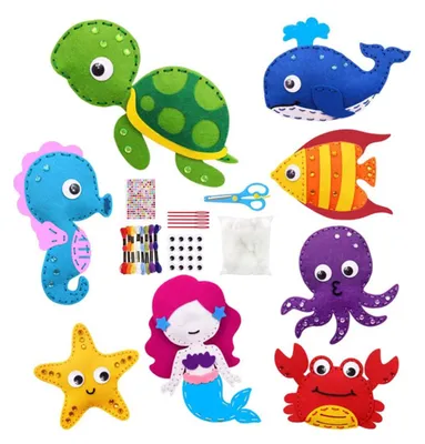 Produktbild von 8-teiliges Filz-Nähset für Kinder, Meerestiere, DIY-Kunsthandwerk, Filz-Set, Nähset für Anfänger, für Jungen und Mädchen, pädagogisches Geschenk