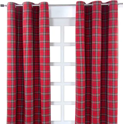Produktbild von HOMESCAPES Gardinen mit Ösen Schottenmuster Edward 2er Set 100% Baumwolle, 182x137 cm