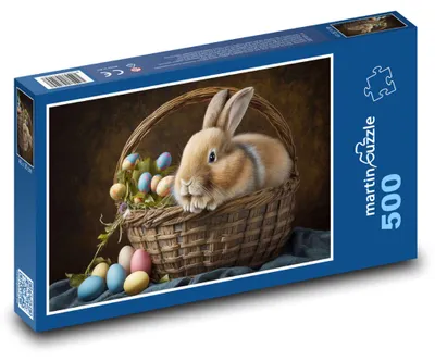 Zdjęcie produktu dla martinpuzzle - Puzzle 500 - Koszyk wielkanocny - królik, jajka