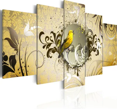 Image de Toiles 200 x 100 cm f-A-0052-b-n Toile intissé 5 pièces Impression artistique moderne Tableaux muraux XXL Décoration murale Design Tableau mural ABSTRAIT FLEURS OISEAU ORNEMENT