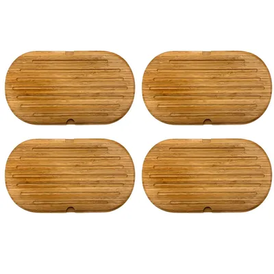 Produktbild von 4x Brotschneidebrett mit Krümelrillen 37 x 21 cm Schneidebrett Küchenbrett Holz Schneide Brett Servierbrett Brettchen