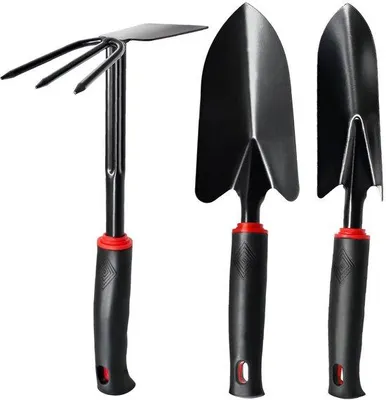Produktbild von 3-teiliges Gartensetz mit rutschfestem Griff, Edelstahl, für Pflanzen, Graben und Schaufeln