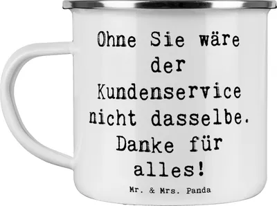 Produktbild von Mr. & Mrs. Panda Emaille Tasse Spruch Kundendienstmitarbeiter Dankeschön - Weiß - Geschenk, Kaffeepott, liebevolle Geschenke, Danke sagen, Teetasse, wanderbecher, Pott