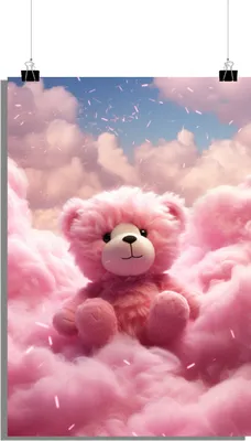 Produktbild von Teddybär Poster - Wolken Poster - Kinderzimmer Poster - Fantasie Poster - 51x71cm - Perfekt zum Einrahmen