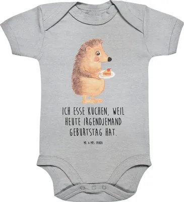 Produktbild von Mr. & Mrs. Panda Strampler Baby Igel Kuchenstück 12. - 18. Monat - Heather Grey - Geschenk, Geburtstagskuchen, Kuchen, Torte, Kurzarmbody, babykleidung body, Babybody