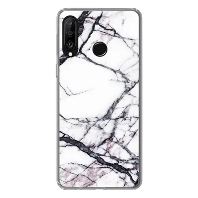 Produktbild von MuchoWow® Handyhülle Schutzhülle Hülle für Huawei P30 Lite Marmor - Weiß - Stein Silikon Softcase Handy Hülle - Handyhülle