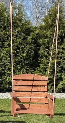 Obrázek produktu pro Dřevěná houpačka s opěradlem 50x40cm zahradní houpačka dřevěná dětská houpačka; ořech