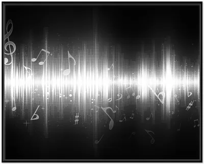 Produktbild von Wallario Wandbild Noten der Musik in schwarz und weiß, Größe: 40,30 x 50,30 cm, Poster mit schwarzem Aluminiumrahmen