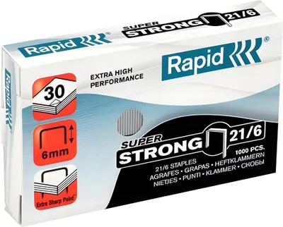 Obrázok produktu pre Rapid SuperStrong 21/6, Balík svoriek, 21/6, 6 mm, Upevnenie, 1000 svoriek, Zinok