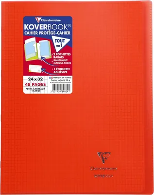 Produktbild von Clairefontaine 984604C - Heft Koverbook DIN A4+, 24x32 cm, 24 Blatt 90g, kariert 5/5 mit Rand, Einband aus transparentem Polypropylen, Rot, 1 Stück