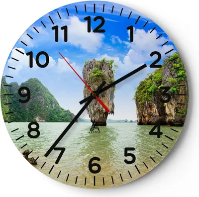 Produktbild von Wanduhr - Rund - Glasuhr - Stein Strand Landschaft - 40x40cm - Schleichendes Uhrwerk - Lautlos - zum Aufhängen bereit - Dekoration Modern - Wanddekoration aus Glas - C4AR40x40-0224