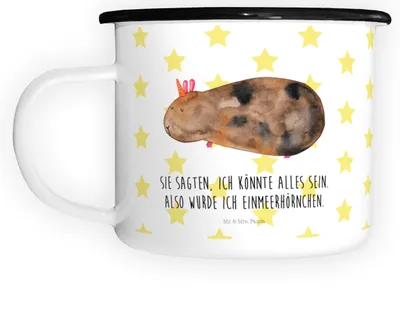 Produktbild von Mr. & Mrs. Panda Pott Einhorn Meerschweinchen - Weiß - Geschenk, Deko, Emaille Tasse, Outdoor, Meerschwein, Teetasse, Unicorn, Einhörner, Große, Becher, Meerhörnchen
