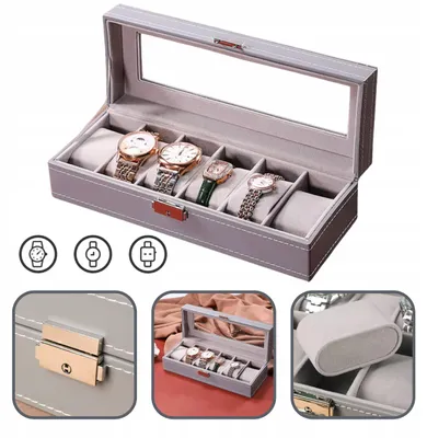 Produktbild von Uhrenbox Organizer für 6 Uhren mit Glasdeckel Grau