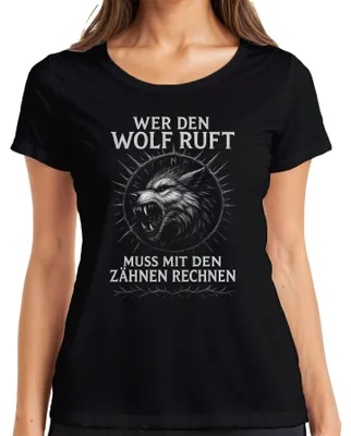 Immagine prodotto di Who Calls the Wolf Slogan vichingo Valhalla Maglietta da donna Fenriswolf nordico, nero, M