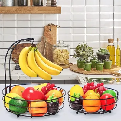Produktbild von Obstkorb Obstschale Bananenhalter - 2 Etagen - Metall - Schwarz - Für Küche und Haushalt