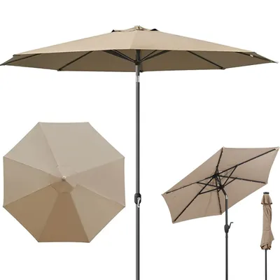 Produktbild von Sonnenschirm 210 cm, Gartenschirm mit Kurbel, beidseitig um 35° knickbar, Terrassenschirm mit 8 Rippen,Marktschirm für Garten, Balkon, Terrasse(Khaki)