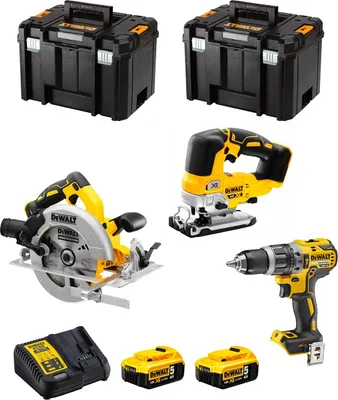 Immagine prodotto di Kit DeWALT DWK301 (DCD796 + DCS334 + DCS570 + 2 x 5,0 Ah + DCB115 + 2 x TSTAK VI)