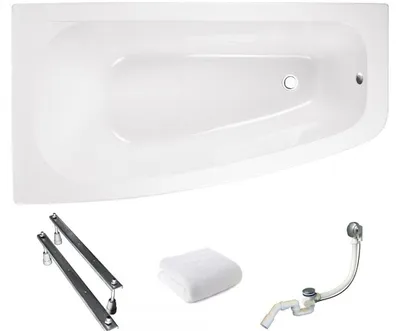 Obrázok produktu pre Vaňa – asymetrická LUNA 150 × 80 cm (vľavo) s odtokovou súpravou a nožičkami (bez obloženia)