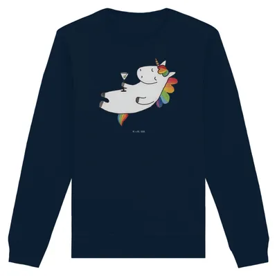 Produktbild von Mr. & Mrs. Panda Baumwoll Sweatshirt Einhorn Cocktail Größe XXL - French Navy - Geschenk, Sweater, Pullover, Einhörner, Unicorn, Rundhals, Party, Geburtstag, Lustig, Spaß