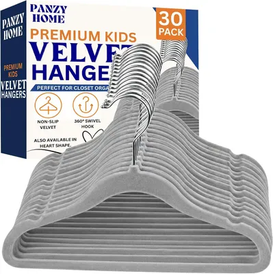 Produktbild von Samtbezogene Kleiderbügel für Kinder – Set mit 30 Stück – Rutschfeste Kleiderbügel für Babys und Kleinkinder