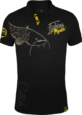 Obrázok produktu pre HOTSPOT DESIGN Polo tričko Fishing Mania CatFish, M, schwarz-gelb, Wallerangler Poloshirt, 010200402