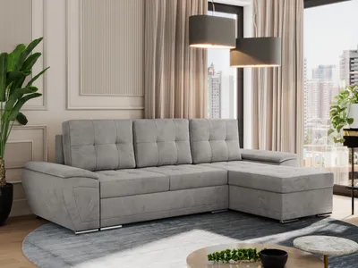 Produktbild von MKS MEBLE Sofa mit Schlaffunktion - Ecksofa mit Schlaffunktion und Bettkasten - Sofa 3 Sitzer - Schlafsofa - Couch - Schlafsofa mit Bettkasten - Umbria L - Hellgrau Velvet