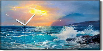 Produktbild von Wandbild Leinwand Bilder Wanduhr Kunstdruck 60x30 Kunst Malerei Meereslandschaft - weiße Hände