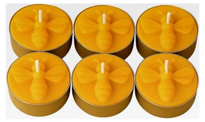 Produktbild von 6 handgemachte Teelichter aus 100 % reinem Bienenwachs – Naturprodukt ohne Paraffin – lange Brenndauer – nachhaltige Teelichter für Zuhause und Geschenke