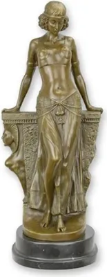 Produktbild von Casa Padrino Luxus Bronze Figur Ägyptische Tänzerin 15,5 x 13,5 x H. 38 cm - Bronze Skulptur mit Marmorsockel - Bronze Dekofigur - Schreibtisch Deko - Wohnzimmer Deko - Luxus Deko Accessoires