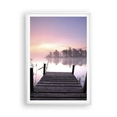Produktbild von Gerahmtes Poster - Weißer Rahmen - Morgen Sonnenaufgang Nebel See - 70x100 cm - Wand Bild - Wanddeko - Wandbilder - Wandposter - Bilderrahmen - Bilder - Kunstdruck - Wandbild - P2WPA70x100-2593