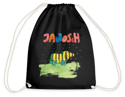 Produktbild von Spreadshirt Janosch Tigerente Schriftzug Turnbeutel, One size, Schwarz