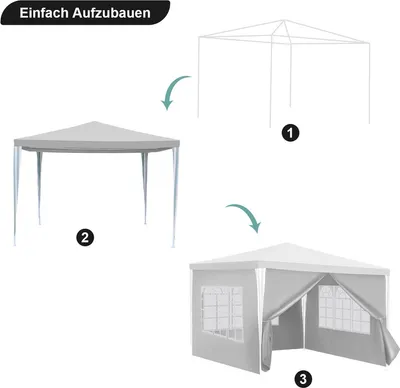 An instructional diagram showing the three steps to assemble a gazebo.