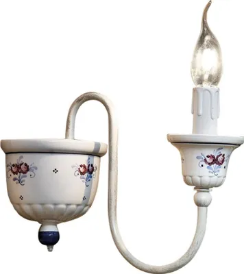 Produktbild von Wandlampe Keramik E14 21 cm hoch Weiß Blau Rosa Blümchendekor Landhausstil Keramikleuchte