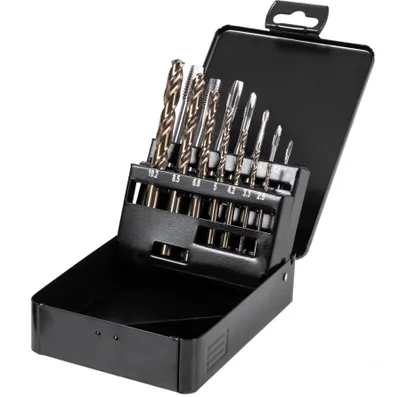 Produktbild von STIER Maschinengewindebohrer Satz, HSS-E Co5, M3-M12, inkl. Kernlochbohrer Satz, Gewindeschneider Set, Gewindebohrer Set, Cobalt Premium-Gewindeschneidset