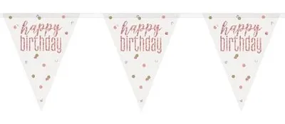 Produktbild von "Happy Birthday" Wimpelkette Kunststoff weiß-rosa 2,74 m Punkte - Einheitsgröße