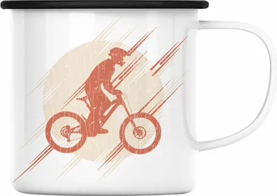 Produktbild von Trendation - Moutainbike Geschenk Emaille Tasse Mountainbiker Geschenkidee Kinder Emaille Emaille Tasse Männer Accessories Grafik MTB Lustig (Schwarz)