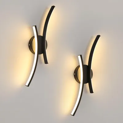 Image de Mckalen, lot de 2 appliques murales LED intérieures, 20W, 2250 lumens, noir, lumière blanc chaud 3000K