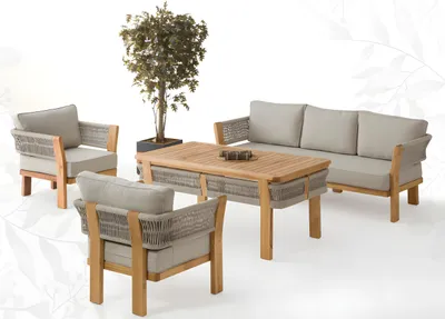 Produktbild von Gartenmöbel Set Grau Holz/Textil modern für Balkon und Garten