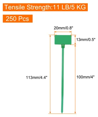 Produktbild von 250 Stš¹ck Marker Kabelbinder, 100x2.5mm (L*W) Wiederverschlie?bare Kabelbinder Best?ndige Kabel Organizer zu Zugfestigkeit 11 LB Kabelbinder Set fš¹r Kabelmanagement, Grš¹n
