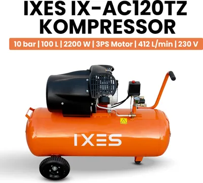 Obrázok produktu pre IXES IX-AC120TZ Kompresor 10 bar pracovný tlak I 100 litrová nádrž | 3PS | 412L/min | Dvojvalec