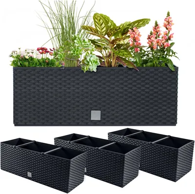 Produktbild von 3x Blumentopf Blumenkasten Rato Case Pflanzkasten Pflanzkübel Blumenkiste Rattanoptik 17 L